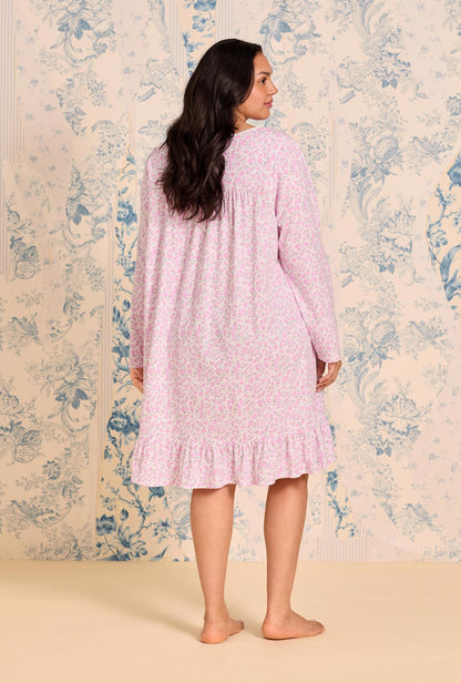 Eileen West Rose Tangle Cotton Knit Long Sleeve Short Nightgown