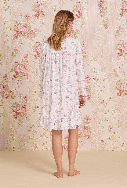 Eileen West Dusk Blossom Cotton Knit Long Sleeve Short Nightgown