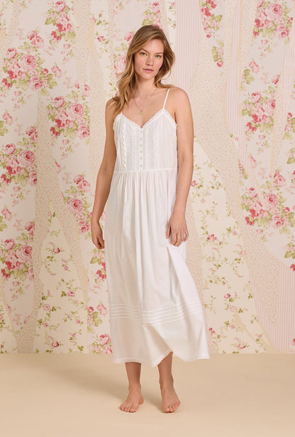 Eileen West The "Sylvie" Iconic White Cotton Yarndye Chambray Ballet Nightgown