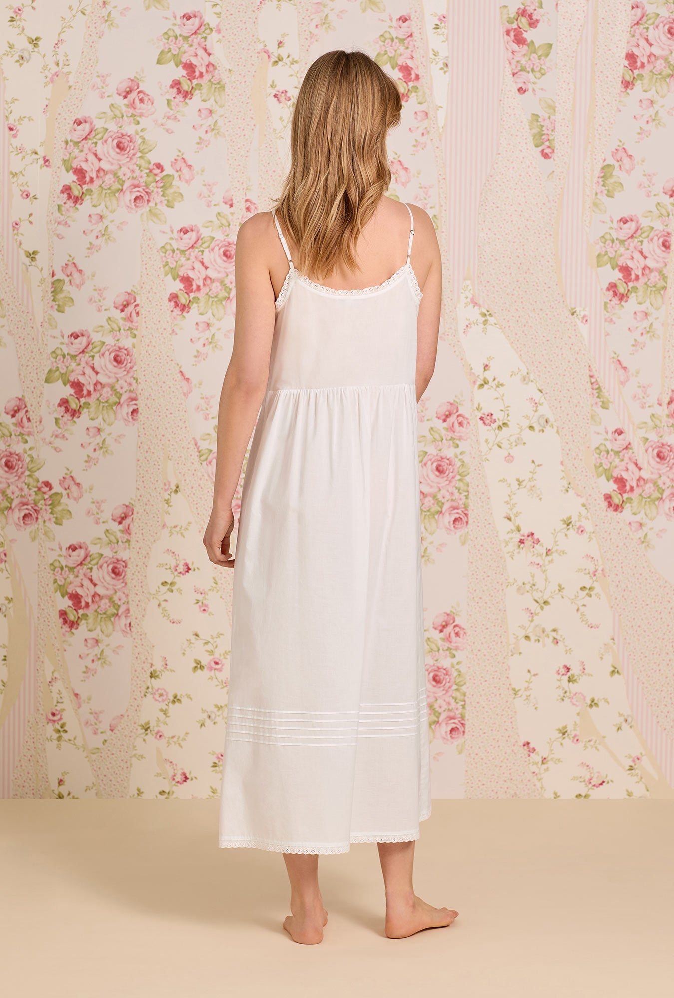 Eileen West The "Sylvie" Iconic White Cotton Yarndye Chambray Ballet Nightgown