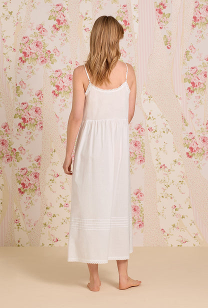 Eileen West The "Sylvie" Iconic White Cotton Yarndye Chambray Ballet Nightgown