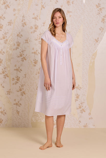 Eileen West Provence Lavender Cotton Stripe Swiss Dot Waltz Nightgown