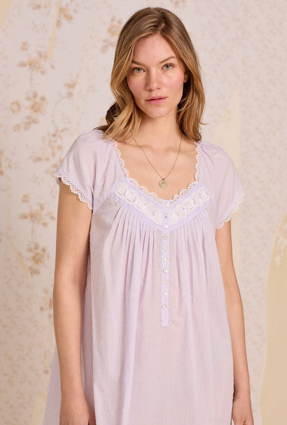 Eileen West Provence Lavender Cotton Stripe Swiss Dot Waltz Nightgown