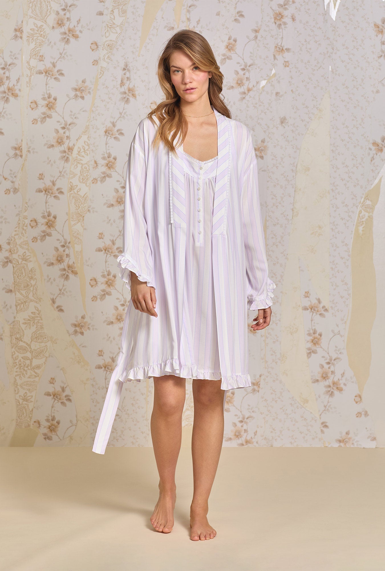 Eileen West Montauk Stripe Ecovero™ Rayon Short Wrap Robe