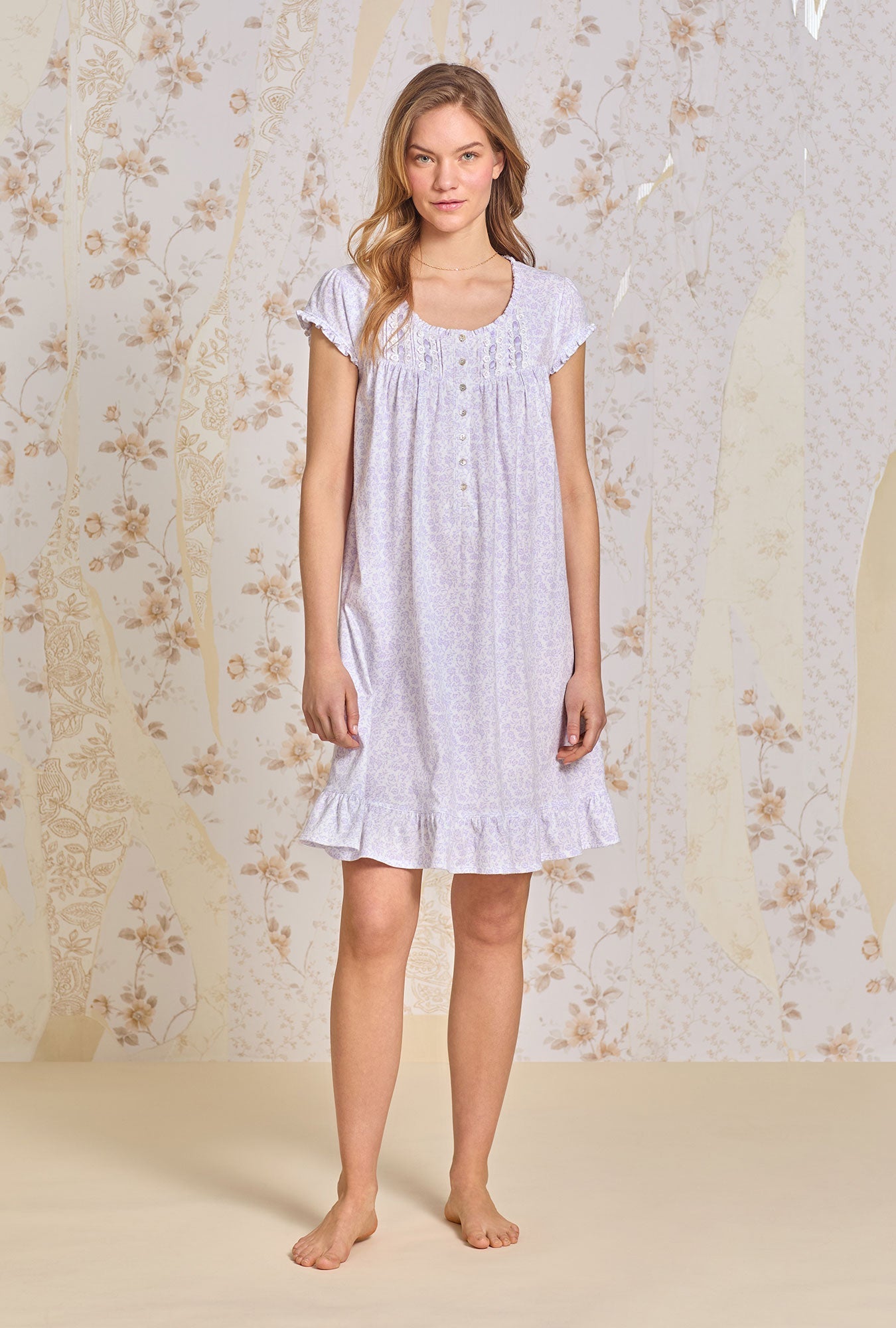 Eileen West Lilac Posy Cotton Knit Short Nightgown
