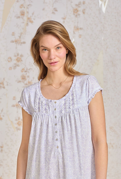 Eileen West Lilac Posy Cotton Knit Short Nightgown