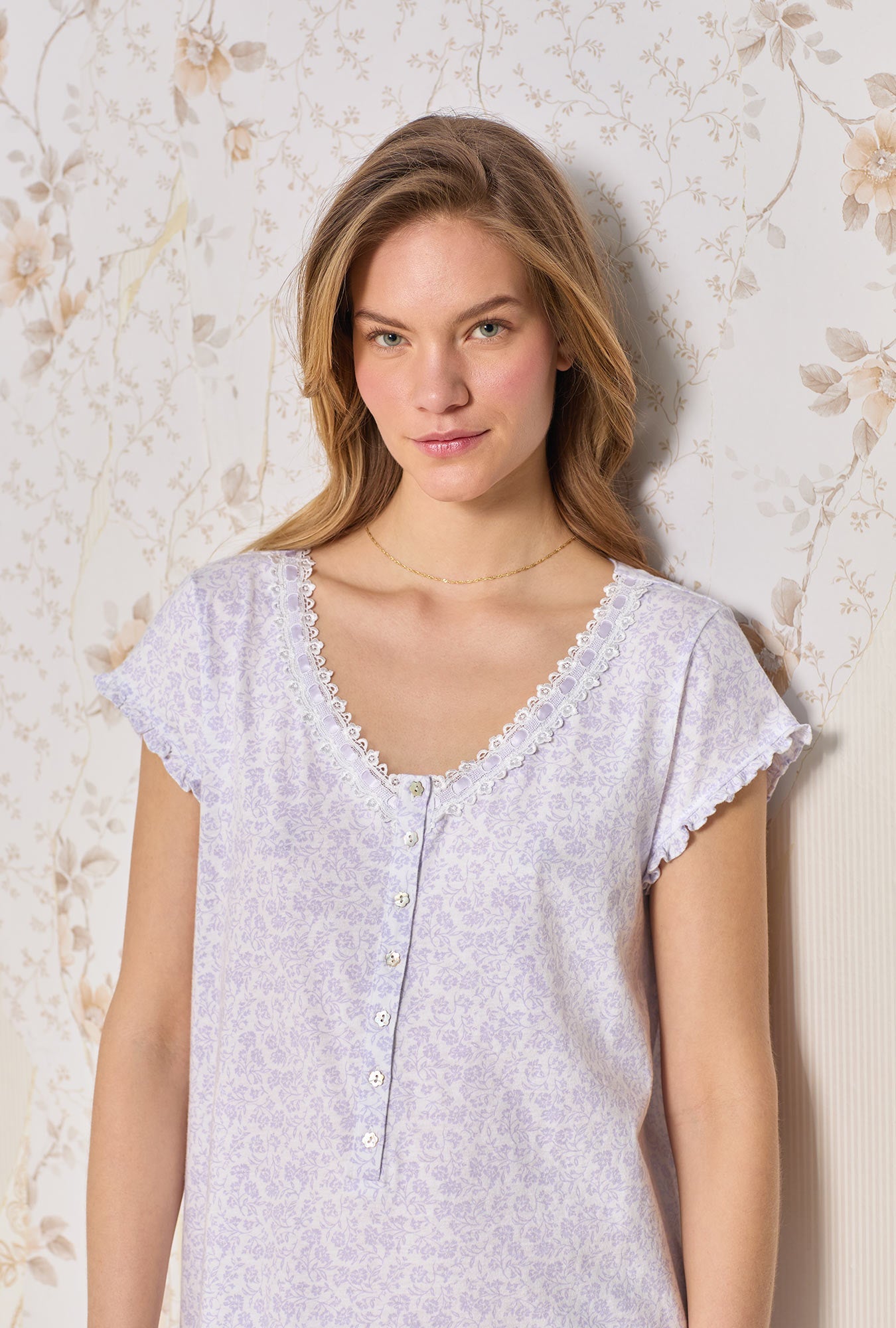 Eileen West Lilac Posy Cotton Knit Nightshirt