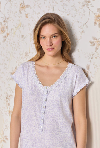 Eileen West Lilac Posy Cotton Knit Nightshirt