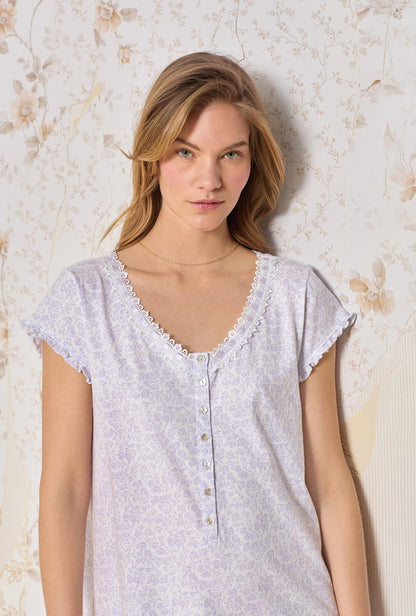 Eileen West Lilac Posy Cotton Knit Nightshirt