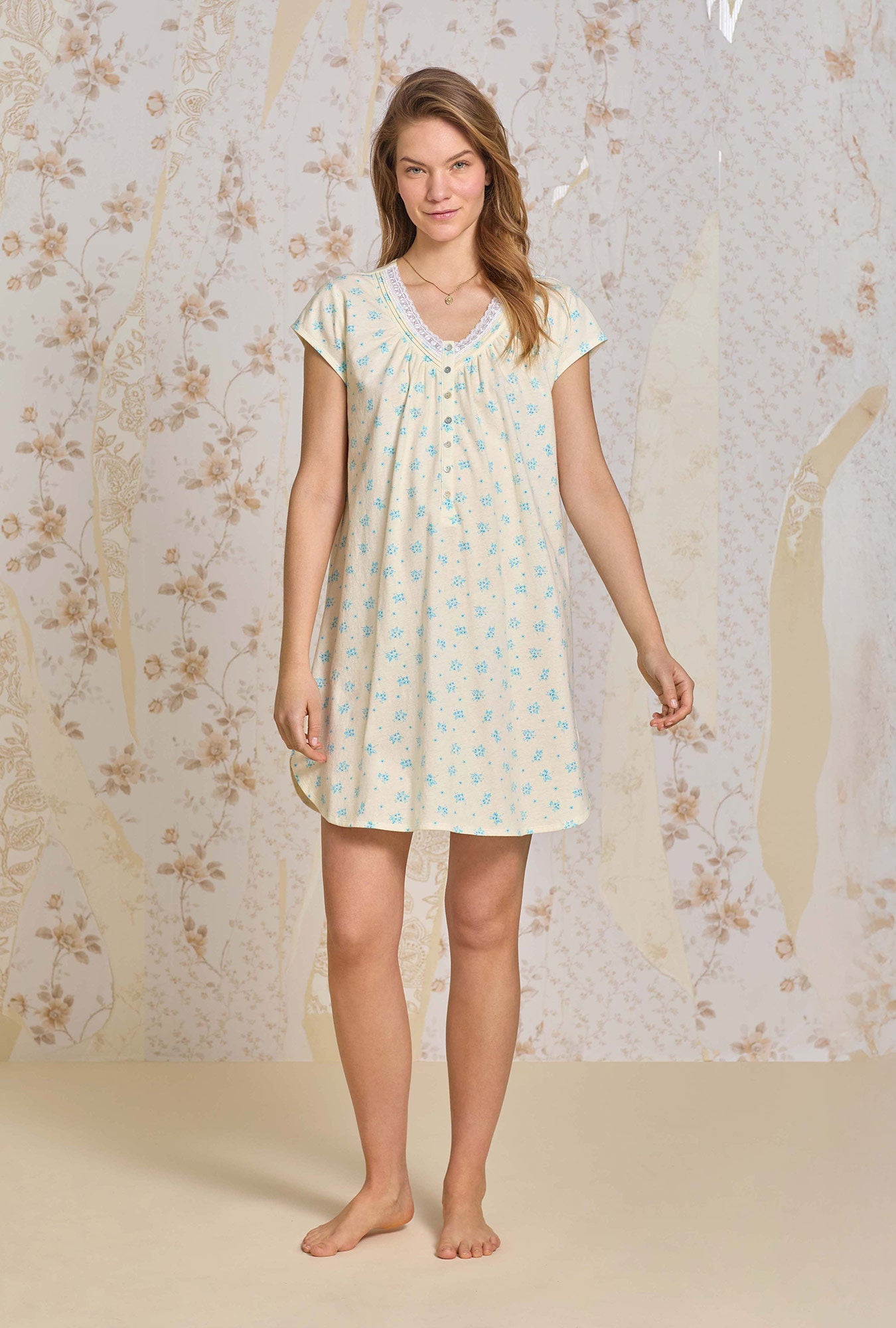 Eileen West Chamomile Sky Cotton Knit Nightshirt