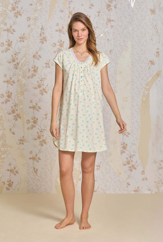 Eileen West Chamomile Sky Cotton Knit Nightshirt