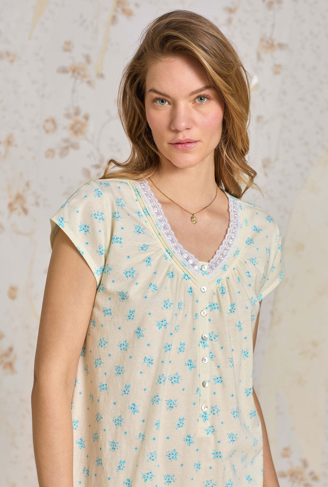 Eileen West Chamomile Sky Cotton Knit Nightshirt