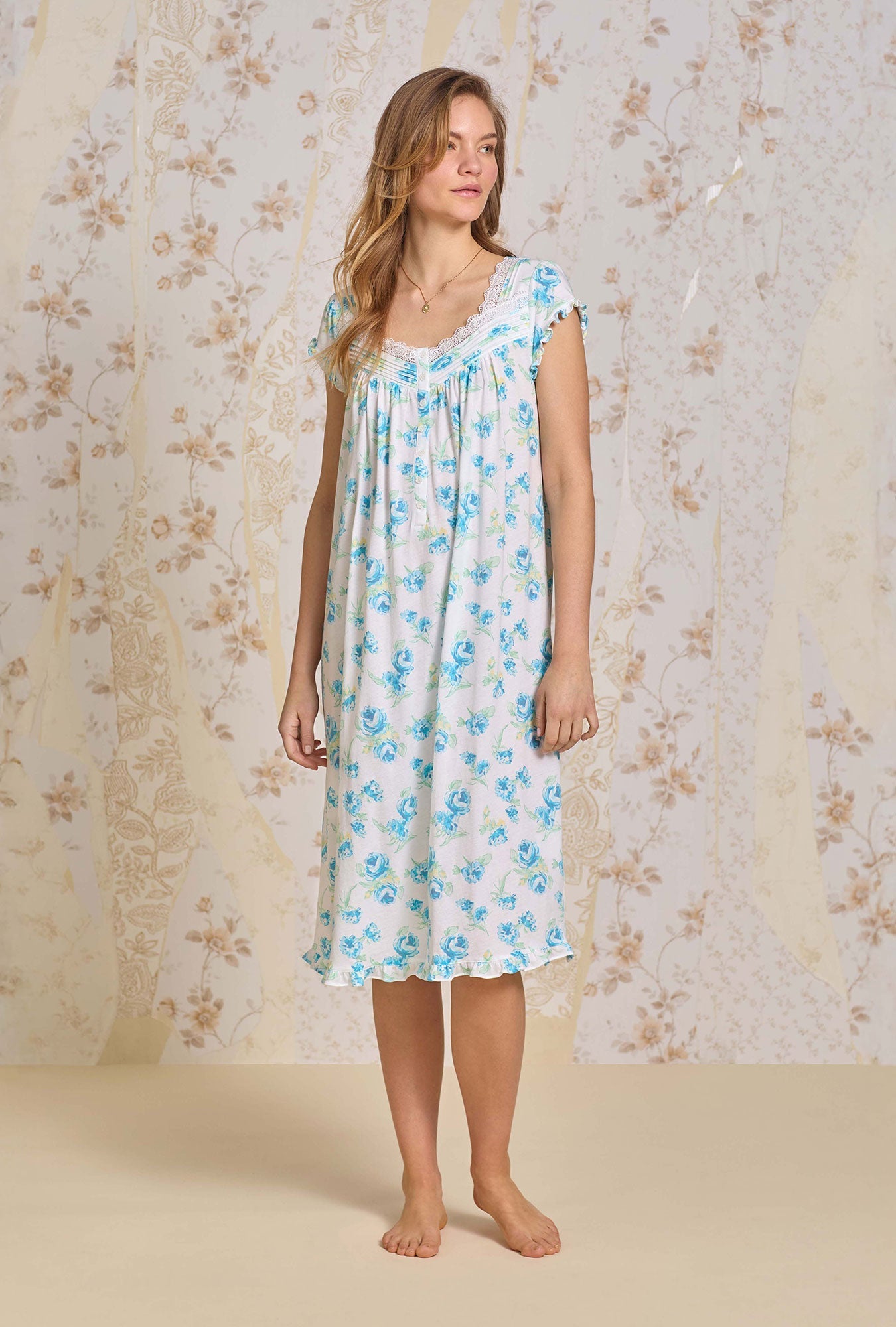 Eileen West Bluebelle Mist Cotton Modal Waltz Nightgown