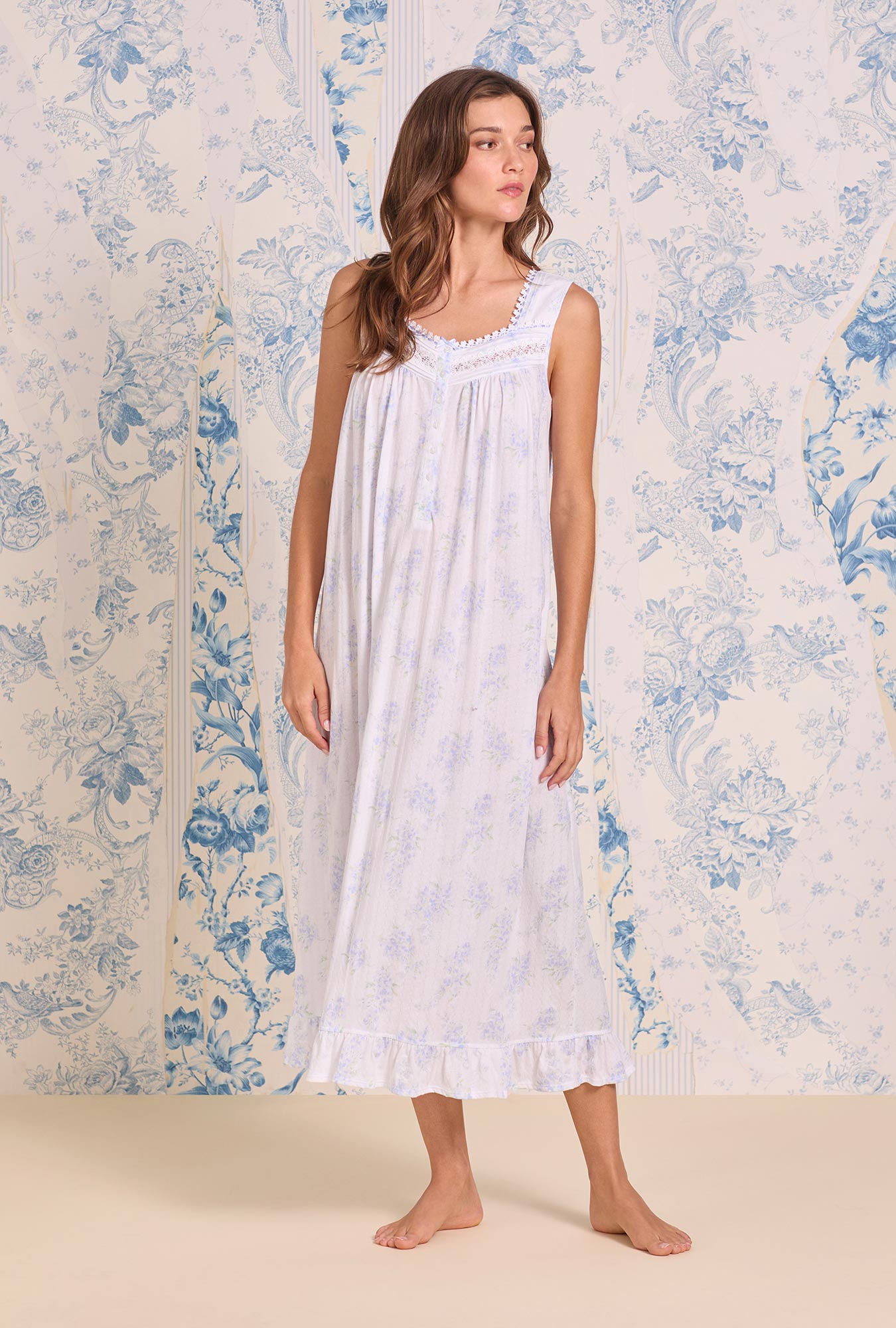 Eileen West The "Eileen" Wisteria Garden Cotton Pointelle Ballet Nightgown