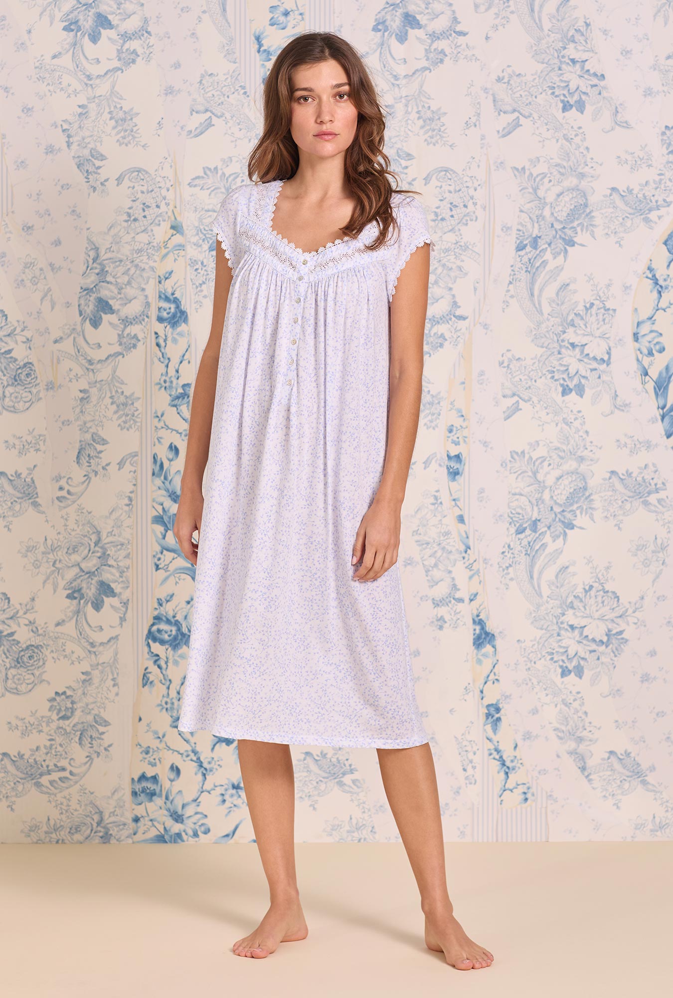 Eileen West Lavender Ditsy Cotton Modal Cap Sleeve Waltz Nightgown