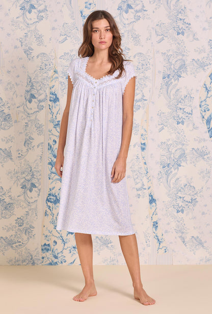 Eileen West Lavender Ditsy Cotton Modal Cap Sleeve Waltz Nightgown