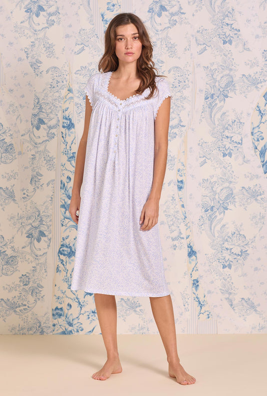 Eileen West Lavender Ditsy Cotton Modal Cap Sleeve Waltz Nightgown