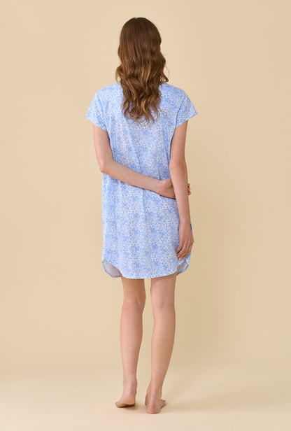 Eileen West Blue Hydrangea Cotton Knit Nightshirt