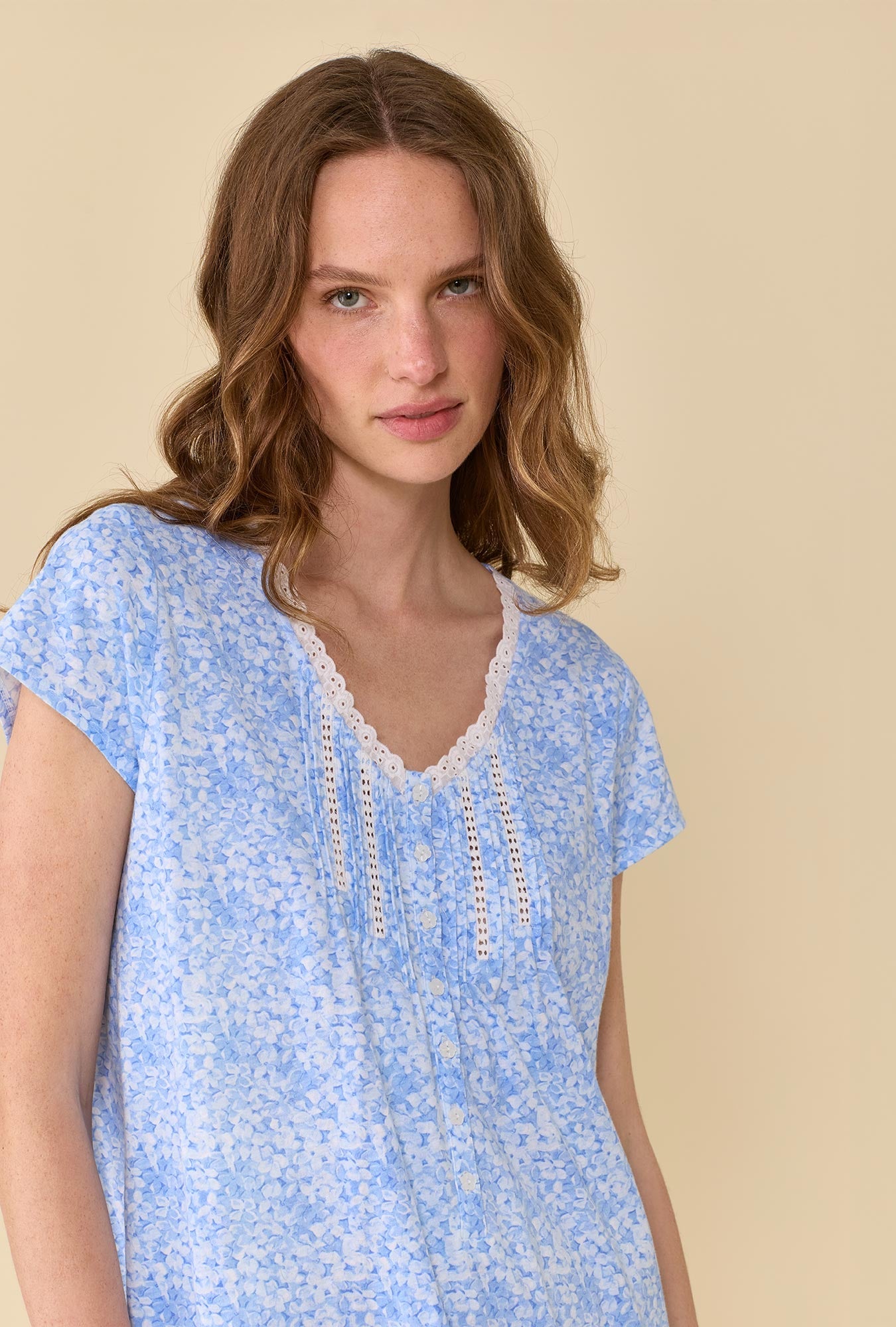 Eileen West Blue Hydrangea Cotton Knit Nightshirt