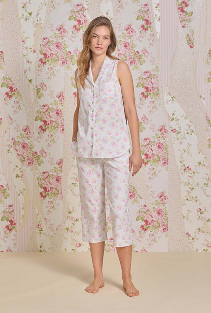 Eileen West Sunlit Roses Cotton Knit Capri Pajama