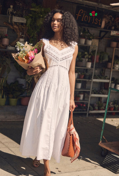Eileen West Carmela Soft White Cotton Maxi Dress