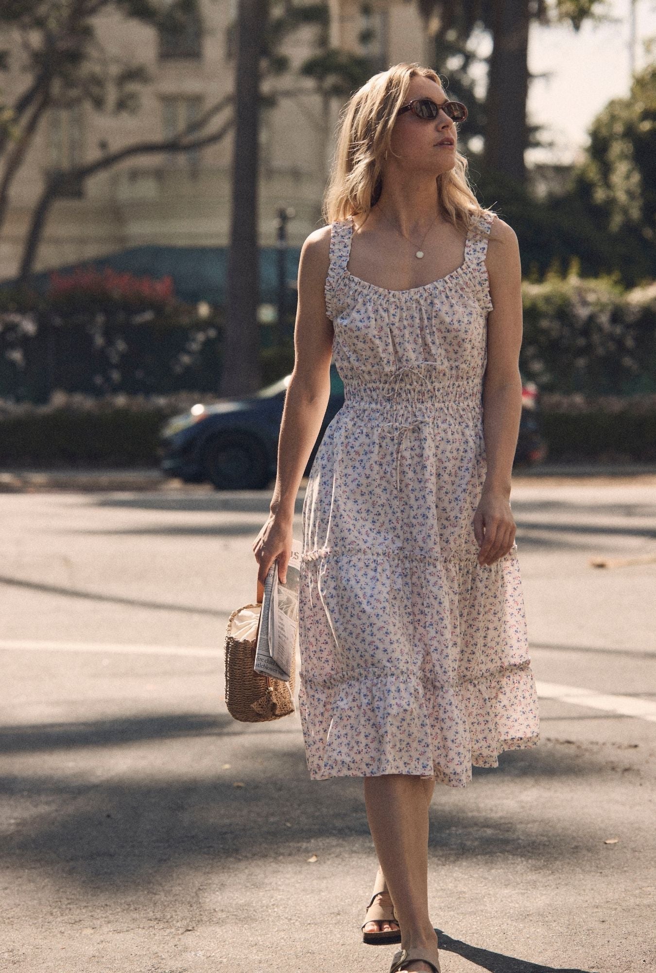 Eileen West Nora Buttercup Floral Cotton Midi Dress