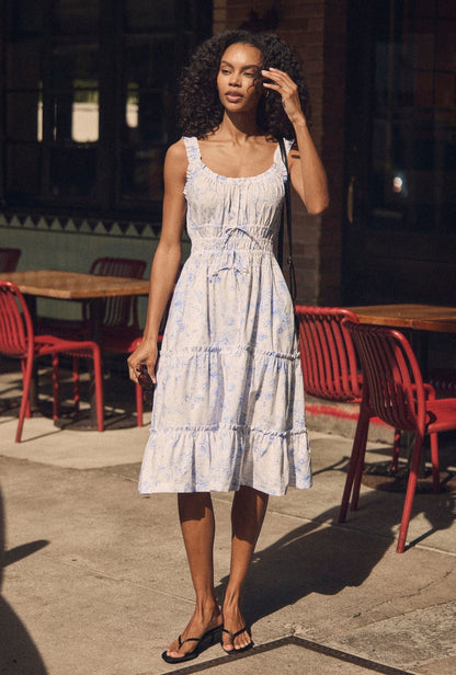 Eileen West Nora Coastal Toile Cotton Midi Dress