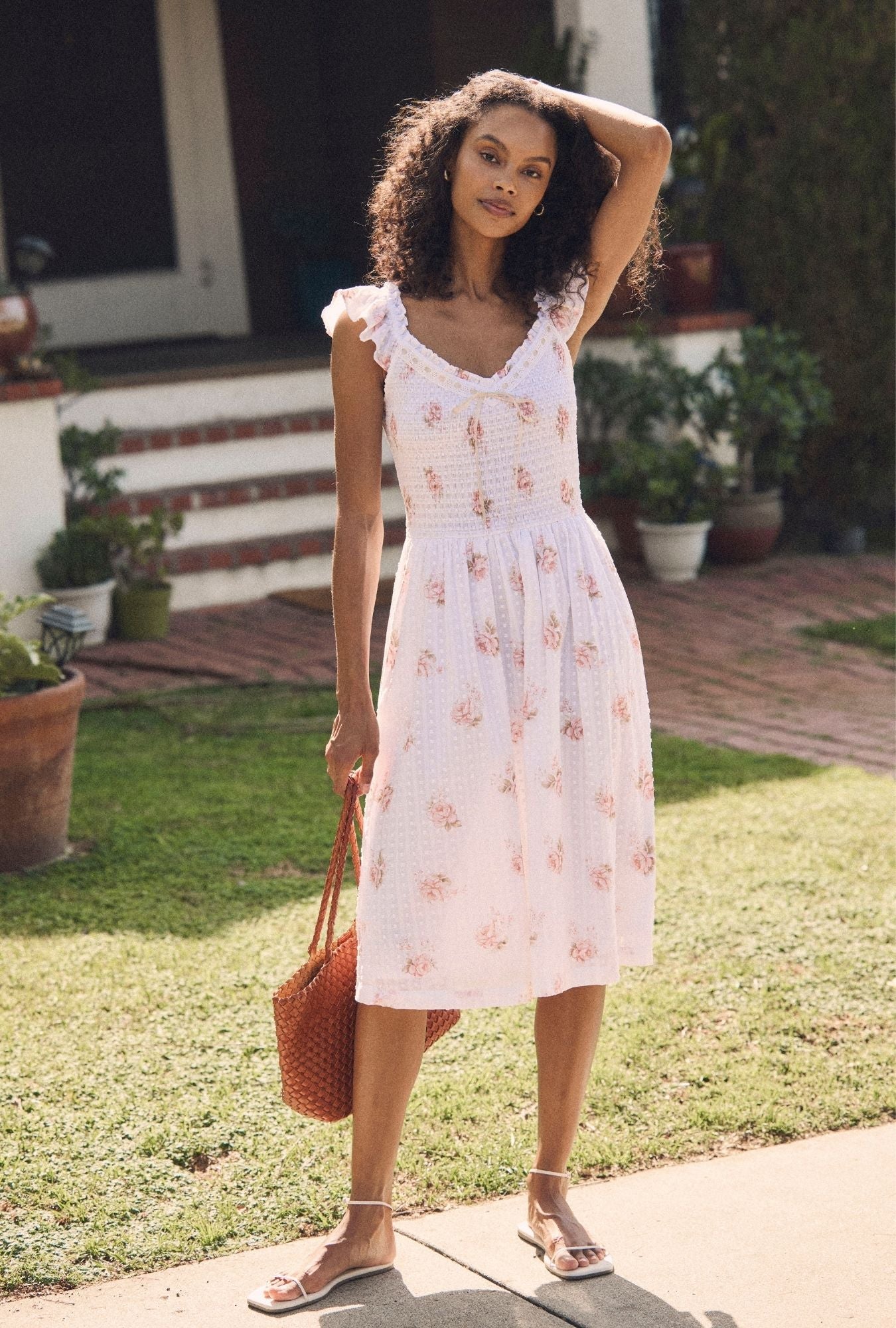 Eileen West Ada Venice Rose Cotton Swiss Dot Midi Dress