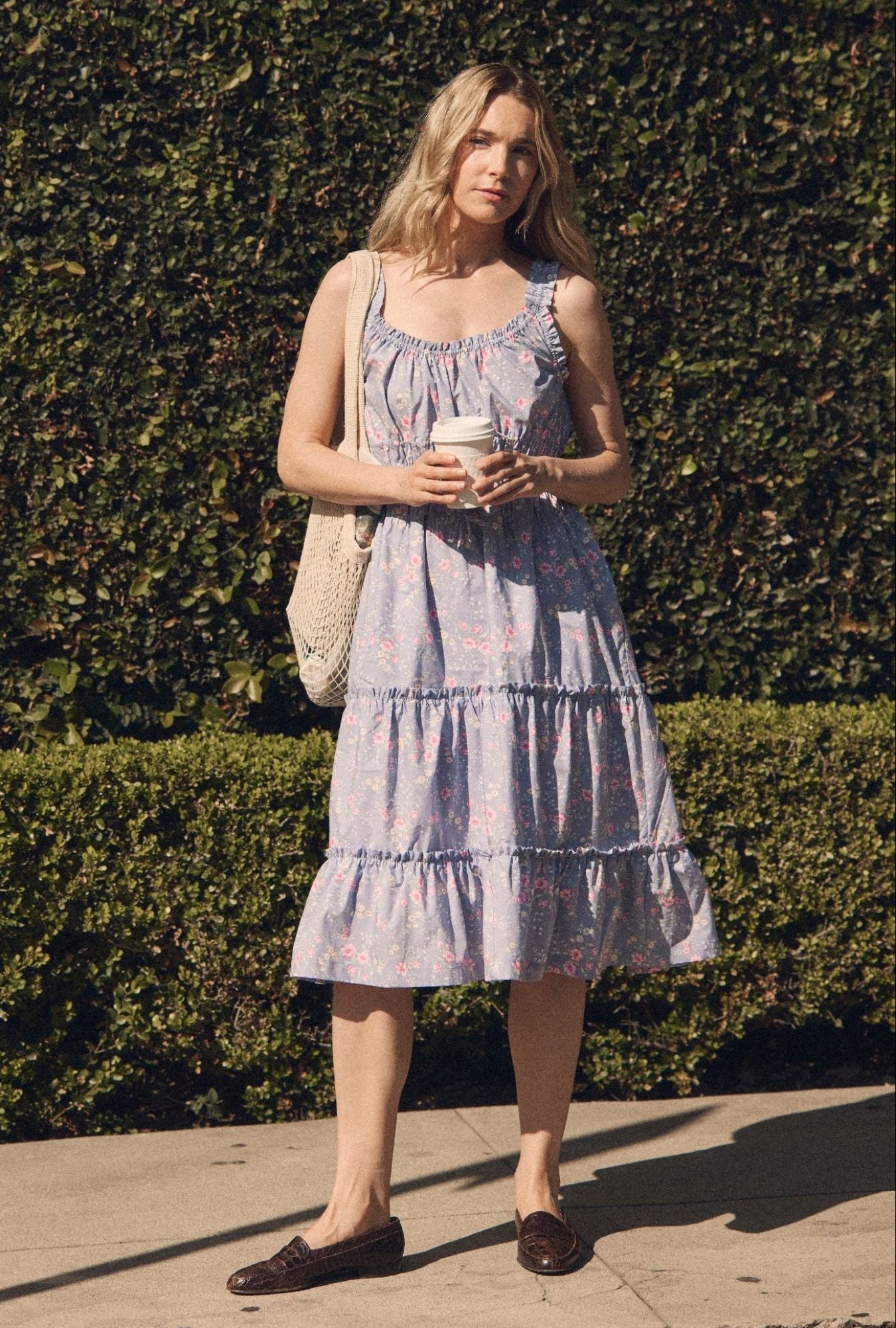 Eileen West Nora Chambray Rose Cotton Midi Dress