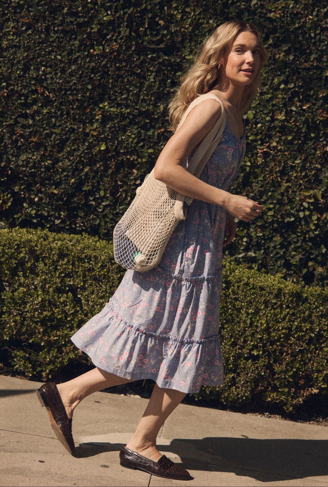 Eileen West Nora Chambray Rose Cotton Midi Dress