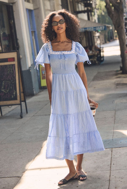 Eileen West Rosalie Bluebell Peri Cotton Swiss Dot Maxi Dress