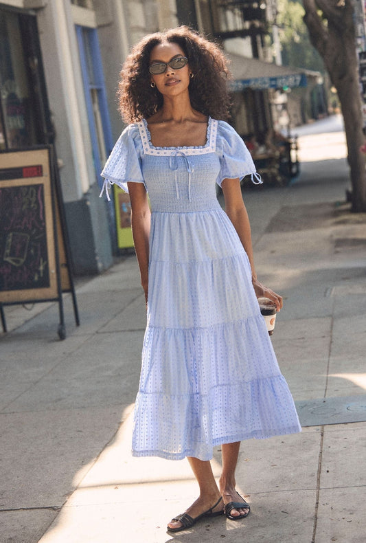 Eileen West Rosalie Bluebell Peri Cotton Swiss Dot Maxi Dress