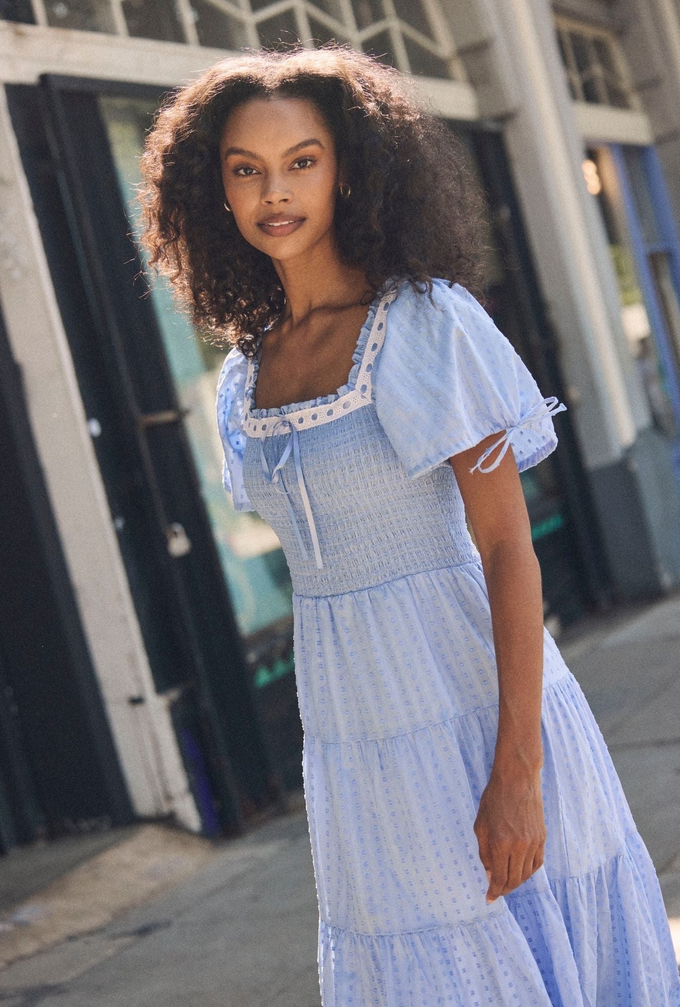 Eileen West Rosalie Bluebell Peri Cotton Swiss Dot Maxi Dress
