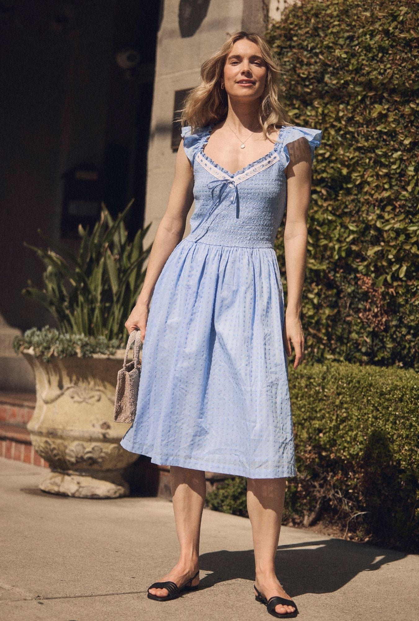 Eileen West Ada Bluebell Peri Cotton Swiss Dot Midi Dress