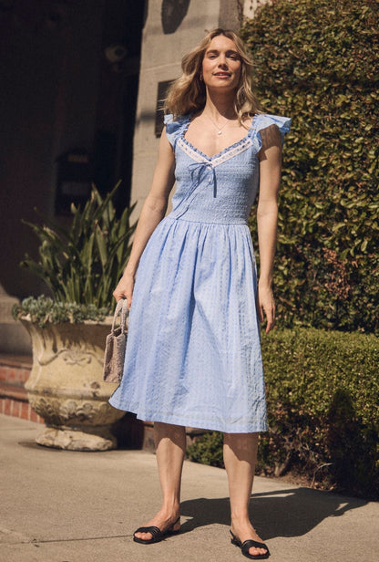Eileen West Ada Bluebell Peri Cotton Swiss Dot Midi Dress