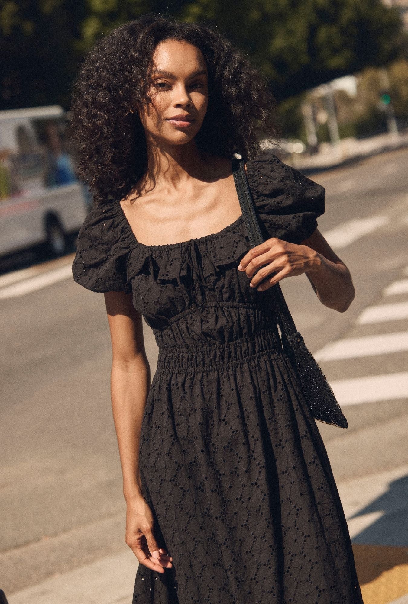 Eileen West Catalina Iconic Black Cotton Eyelet Maxi Dress