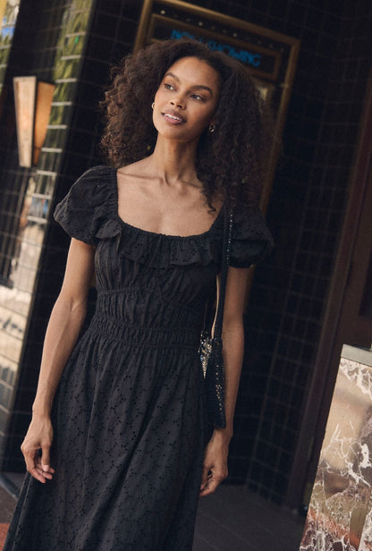 Eileen West Catalina Iconic Black Cotton Eyelet Maxi Dress