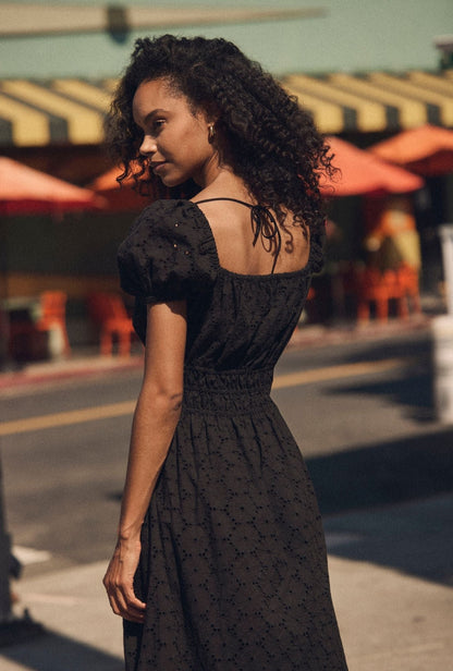 Eileen West Catalina Iconic Black Cotton Eyelet Maxi Dress