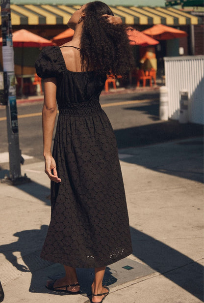 Eileen West Catalina Iconic Black Cotton Eyelet Maxi Dress