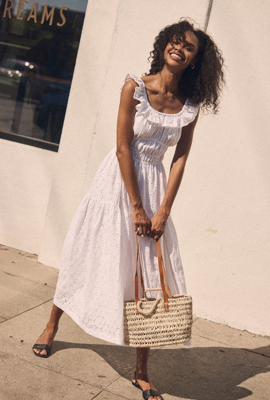 Eileen West Isla Soft White Cotton Eyelet Maxi Dress