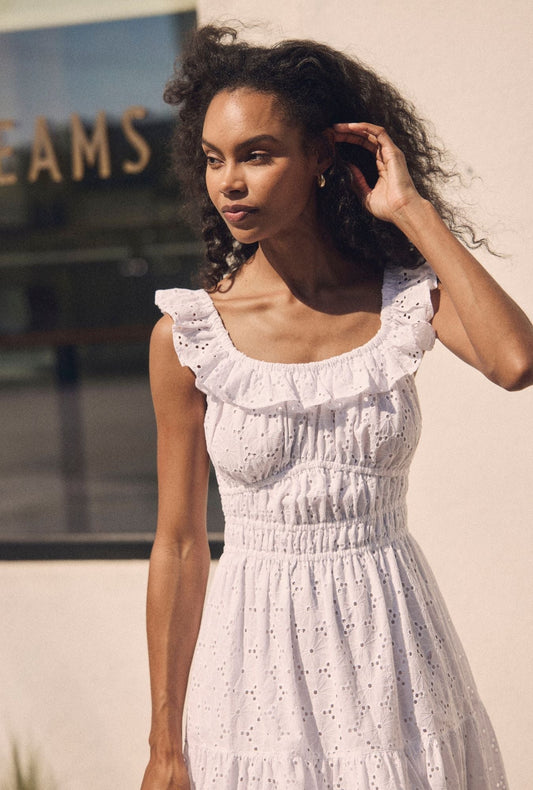 Eileen West Isla Soft White Cotton Eyelet Maxi Dress
