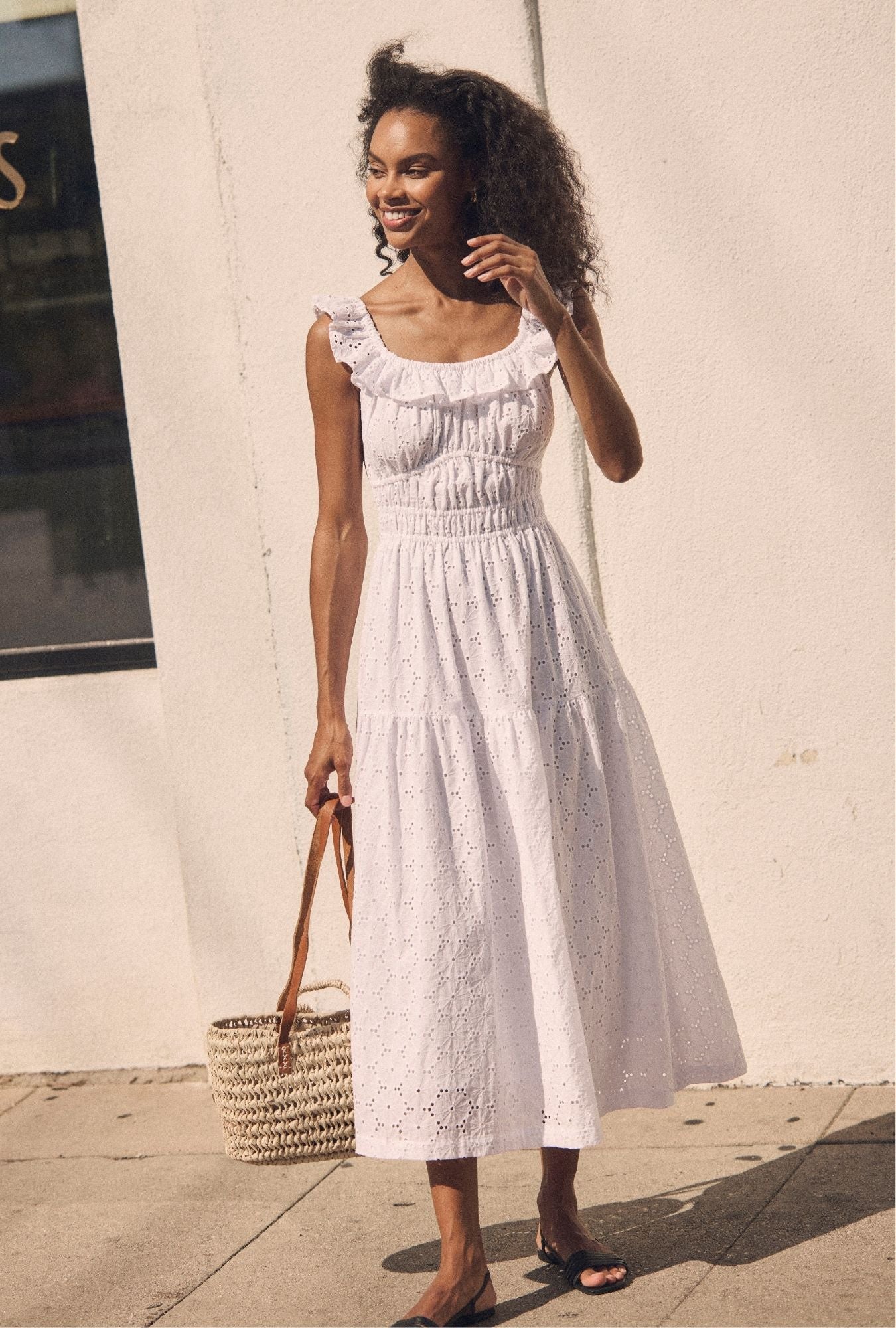 Eileen West Isla Soft White Cotton Eyelet Maxi Dress