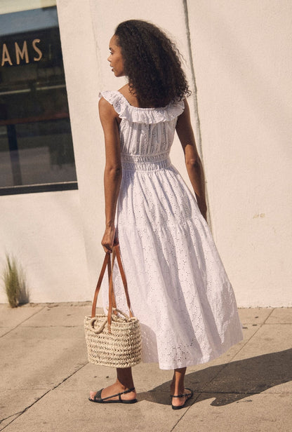 Eileen West Isla Soft White Cotton Eyelet Maxi Dress