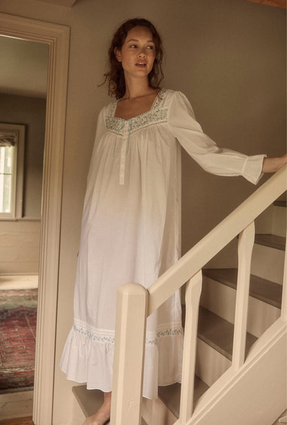 Eileen West Iconic White Cornflower Embroidery Cotton Lawn Long Sleeve Ballet Nigh