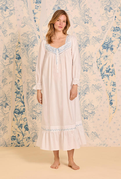 Eileen West Iconic White Cornflower Embroidery Cotton Lawn Long Sleeve Ballet Nigh