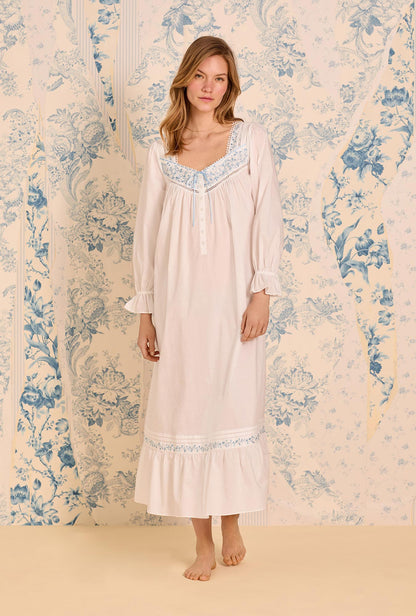 Eileen West Iconic White Cornflower Embroidery Cotton Lawn Long Sleeve Ballet Nigh