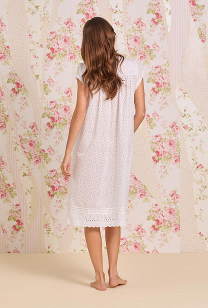 Eileen West Rosebud Sprig Cotton Swiss Dot Cap Sleeve Waltz Nightgown