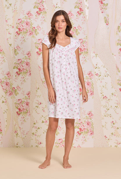 Eileen West Rose Whispers Cotton Knit Cap Sleeve Chemise