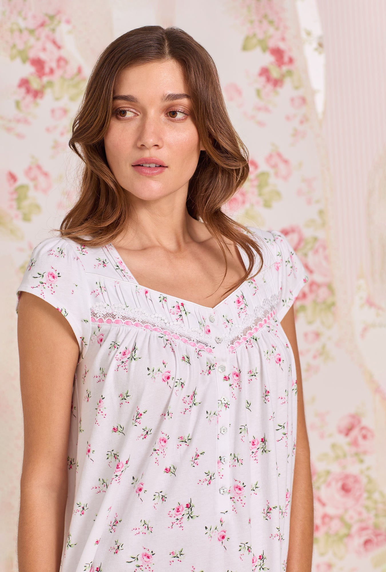 Eileen West Rose Whispers Cotton Knit Cap Sleeve Chemise
