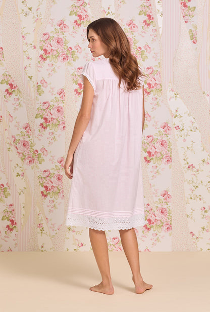 Eileen West Pink Gingham Cotton Lawn Cap Sleeve Waltz Nightgown